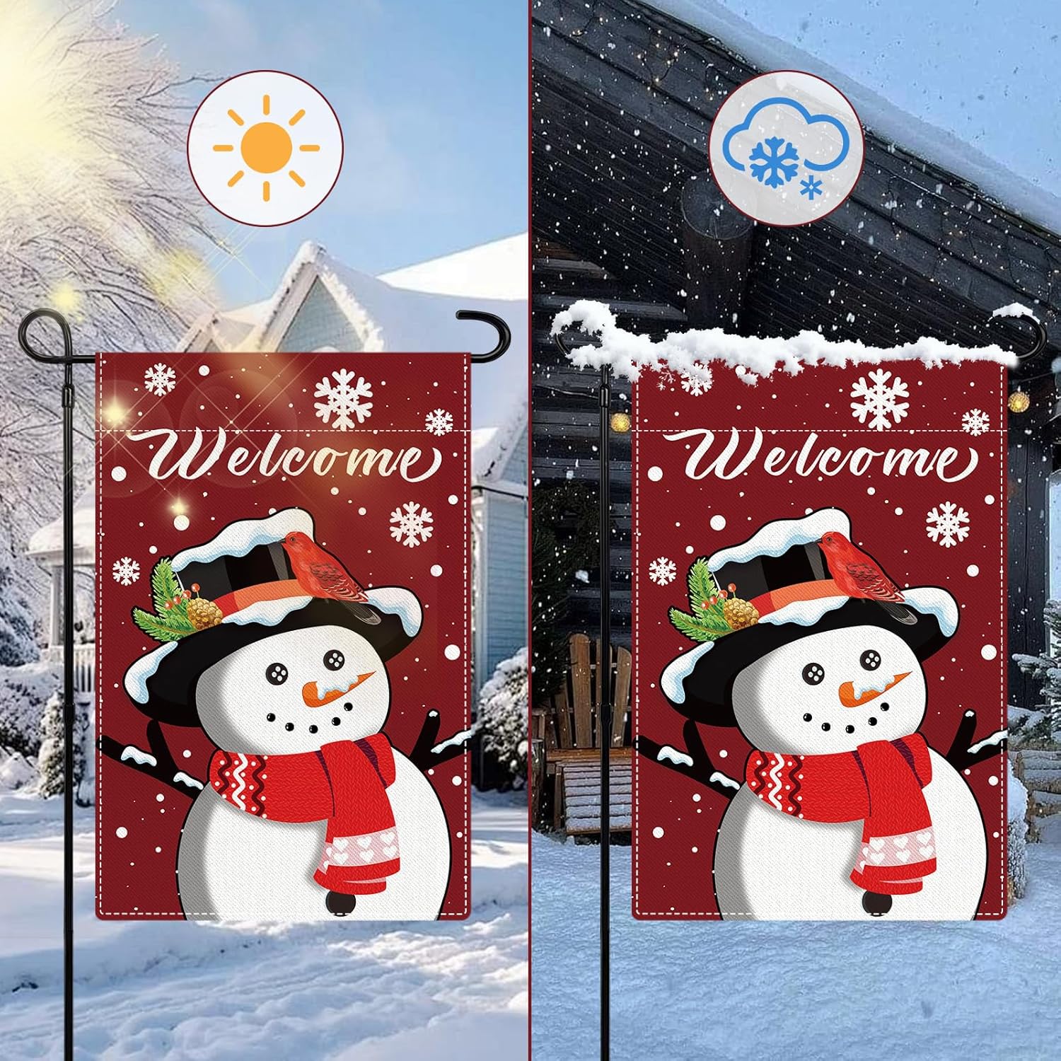 Welcome Christmas Garden Flags for Outdoor Decorations, Double Sided Snowman with Snowflakes Print Red Burlap Yard Flags for Seasonal Holiday Winter Xmas Rustic Farmhouse Outdoor Decor11.8×18.1 Inch - Image 7