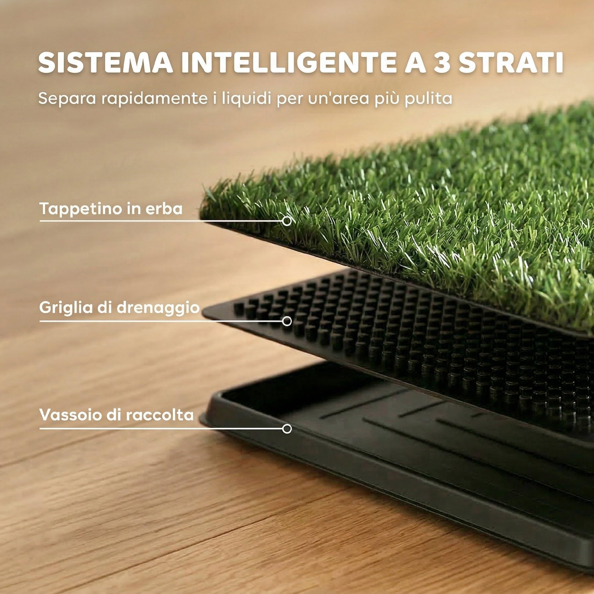 PawHut Lettiera per Cani con Prato Sintetico con Vassoio e Sistema di Drenaggio, 76 x 50.5 cm, Ideale per Addestramento Igienico, Sistema Lavabile a 3 Strati per Interni ed Esterni, Verde