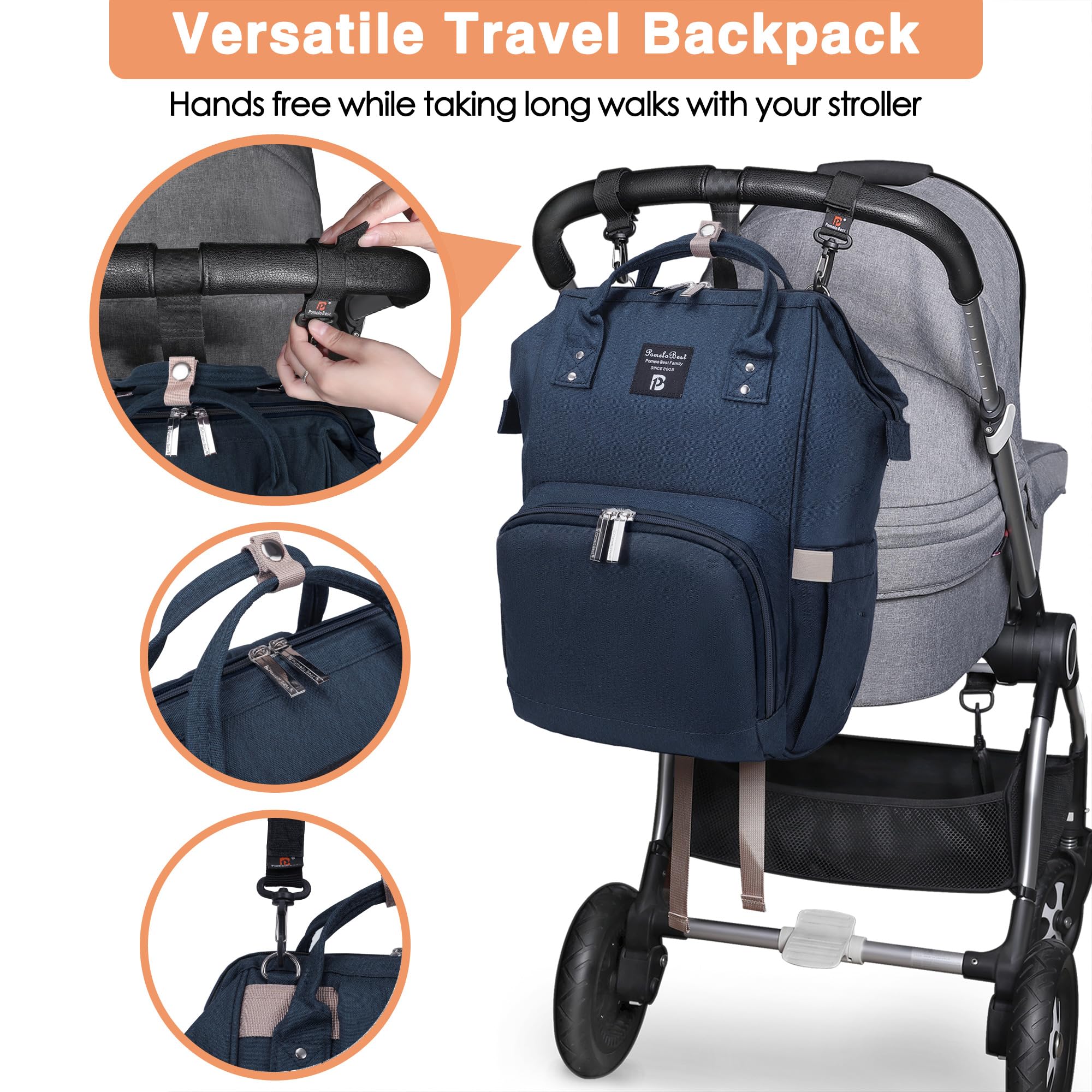 Zaino Mamma Multifunzione neonato Fasciatoio Bambino impermeabile Borsa Nappy Stoffa Oxford Grande capacità con Materassino fasciatoio, 2 tasche isolanti bottiglia per Viaggiare mamma papà, Blu Scuro