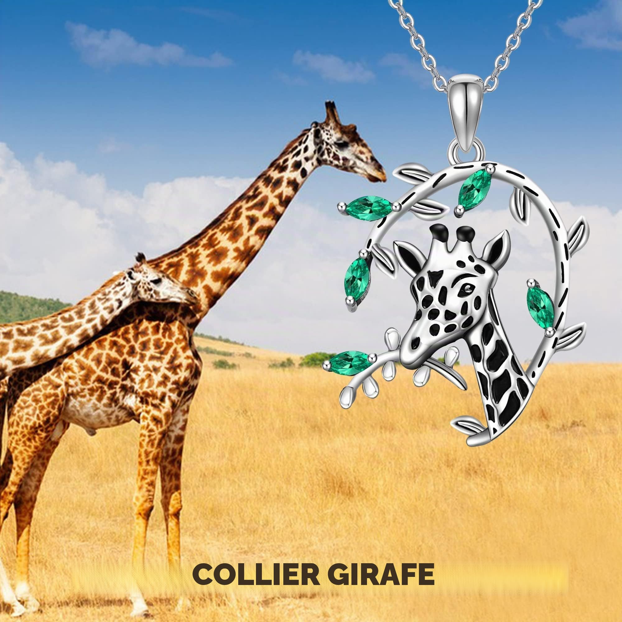 Collier en argent sterling avec pendentif cheval/girafe/singe/chien/coccinelle/loup/panda/vache en argent sterling