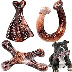 AstraVox Dog Toys, 3 Pack Indestructible Tough Dog Chew Toys for Aggressive Chewers, Nylon Bones with Bacon Flavor Dinosaur Teething Chew Toy for Large Medium Small Breeds