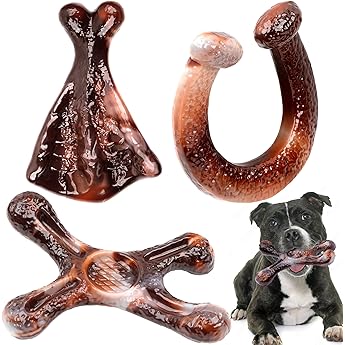 AstraVox Dog Toys, 3 Pack Indestructible Tough Dog Chew Toys for Aggressive Chewers, Nylon Bones with Bacon Flavor Dinosaur Teething Chew Toy for Large Medium Small Breeds