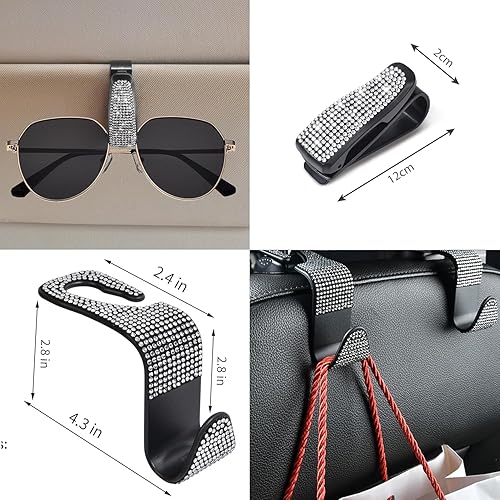 Miniatura 7 de CAR PASS 11 piezas de accesorios de automóvil con diamantes brillantes para mujer, funda de volante con diamantes de imitación brillantes, cojín