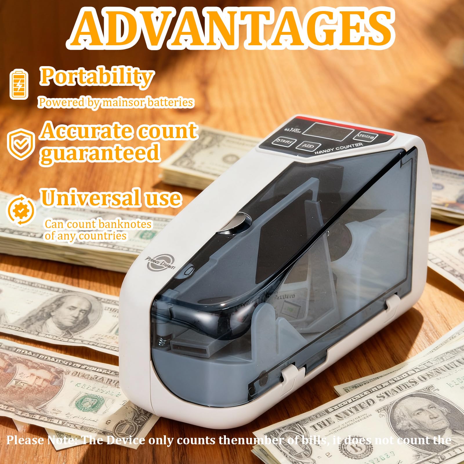WINB Contatore di denaro con rilevamento di contraffazioni UV - Contatore contatore di contanti portatile, 600 note/min ad alta velocità per banconote e valuta