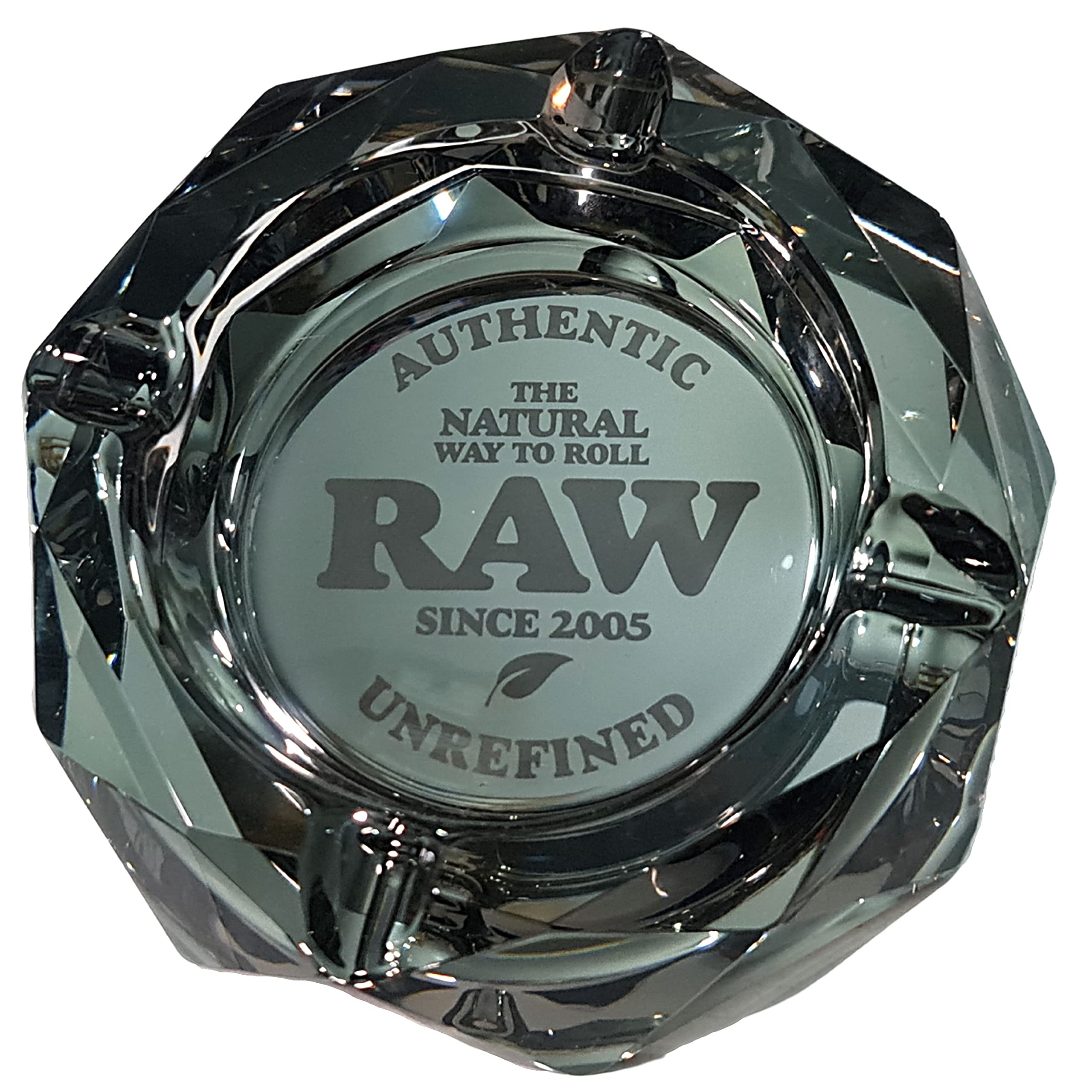 Posacenere in vetro esclusivo RAW a forma di ottagono, posacenere da ufficio moderno con fondo morbido, consegnato in un'elegante confezione regalo (grigio cenere)