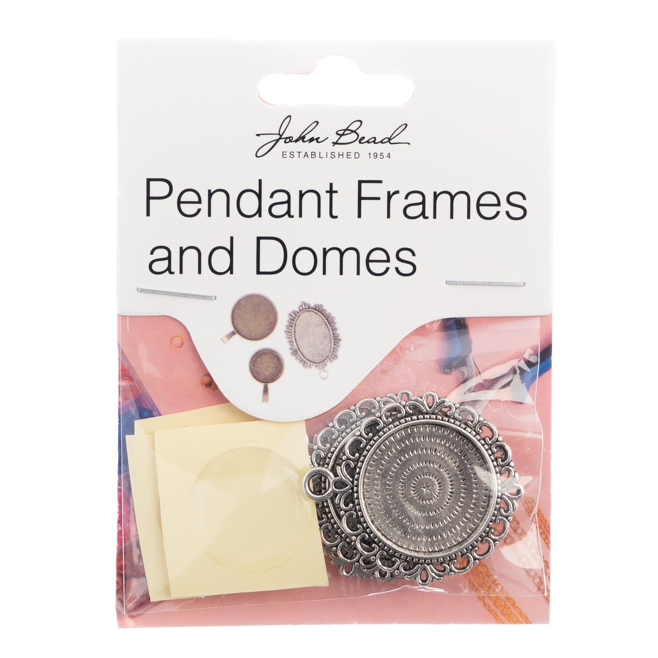 Pendant Frame Rnd 27mm John Bead support médaillon argenté pour collier artisanal