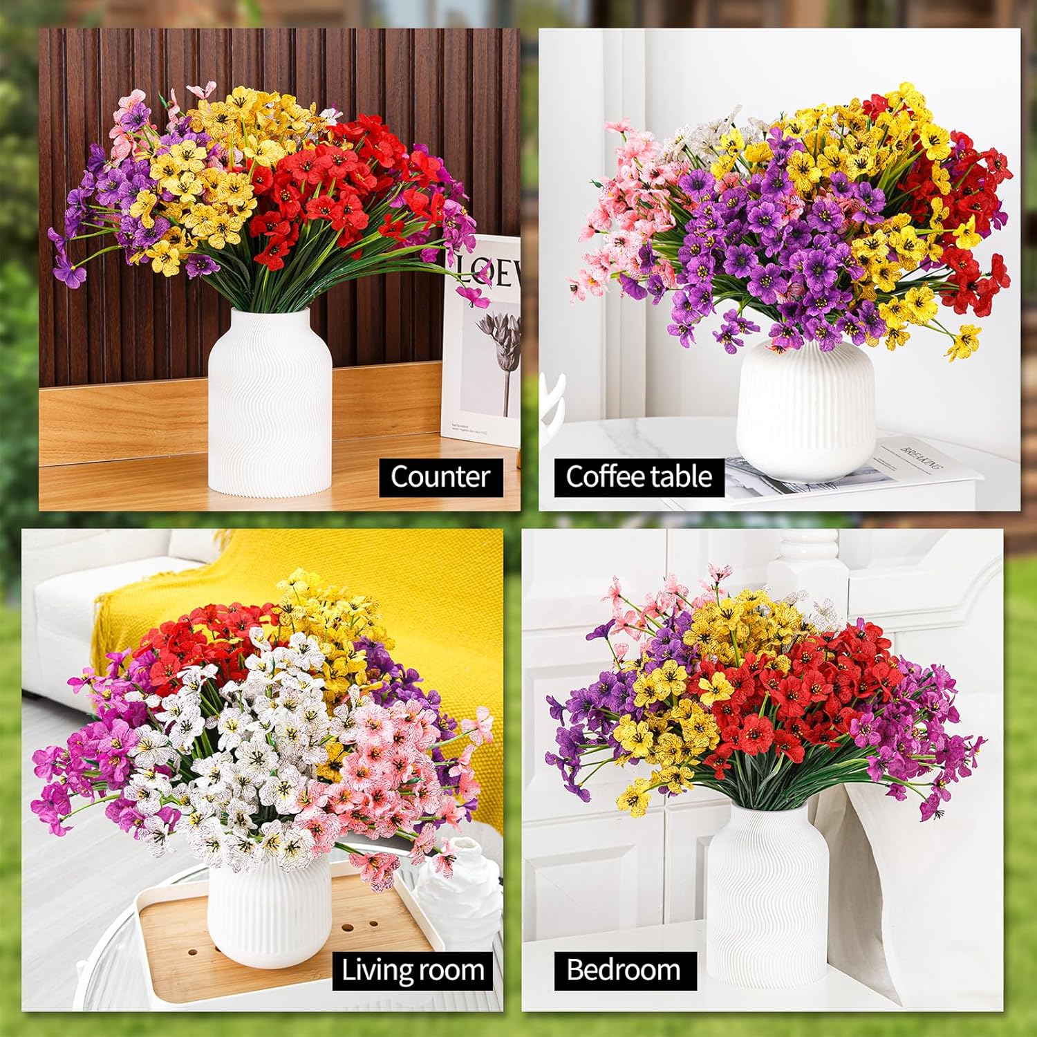 24 Bundles Artificial Flowers for Outdoor Indoor Garden Home Decoration, Plastic Flowers Decoration,Artificial Plants for Indoor Outside Garden Home Wedding Farmhouse (Mix 6 Color) - Image 6