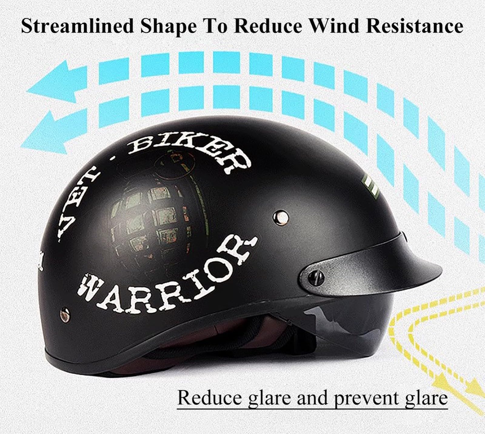 Retro półkask z ukrytym wizjerem, niemiecki kask motocyklowy do motocykla, cruisera, motoroweru, skutera, certyfikat CE, unisex, A, M (56-58 cm)