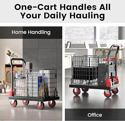 Miniatura 6 de Carrito plegable de valla mejorada, carrito de plataforma de valla con jaula, plataforma móvil, carrito plegable de 560 libras resistente que ahorra