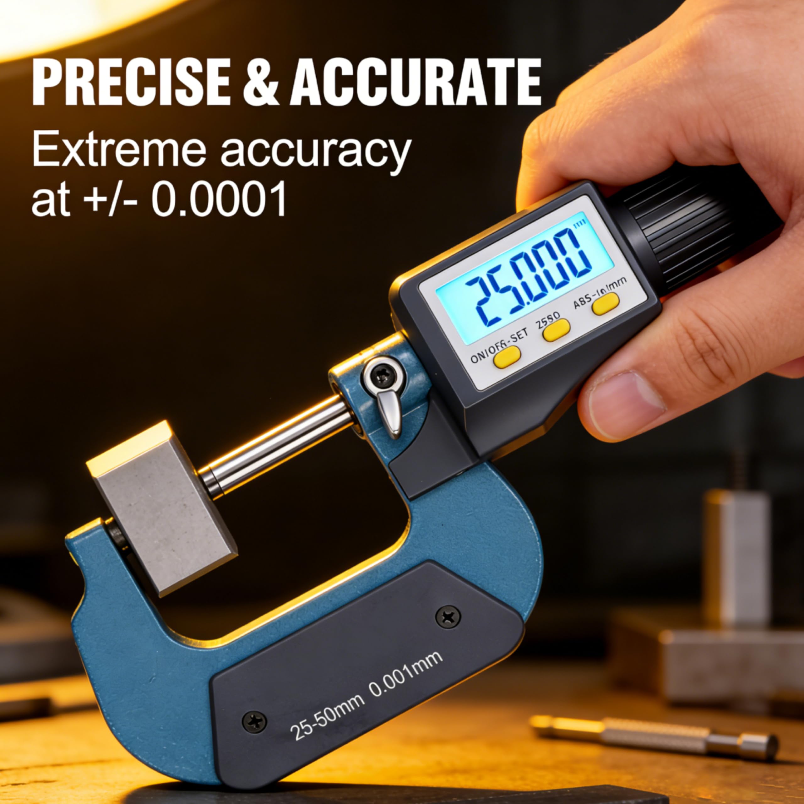 Micrometro Digitale 25‑50mm, Micrometro Esterno Elettronico LCD, Alta Precisione Micrometro Millesimale calibro Digitale Professionale Spessimetro Digitale Strumenti Di Misura, 0.001mm/0.00005"