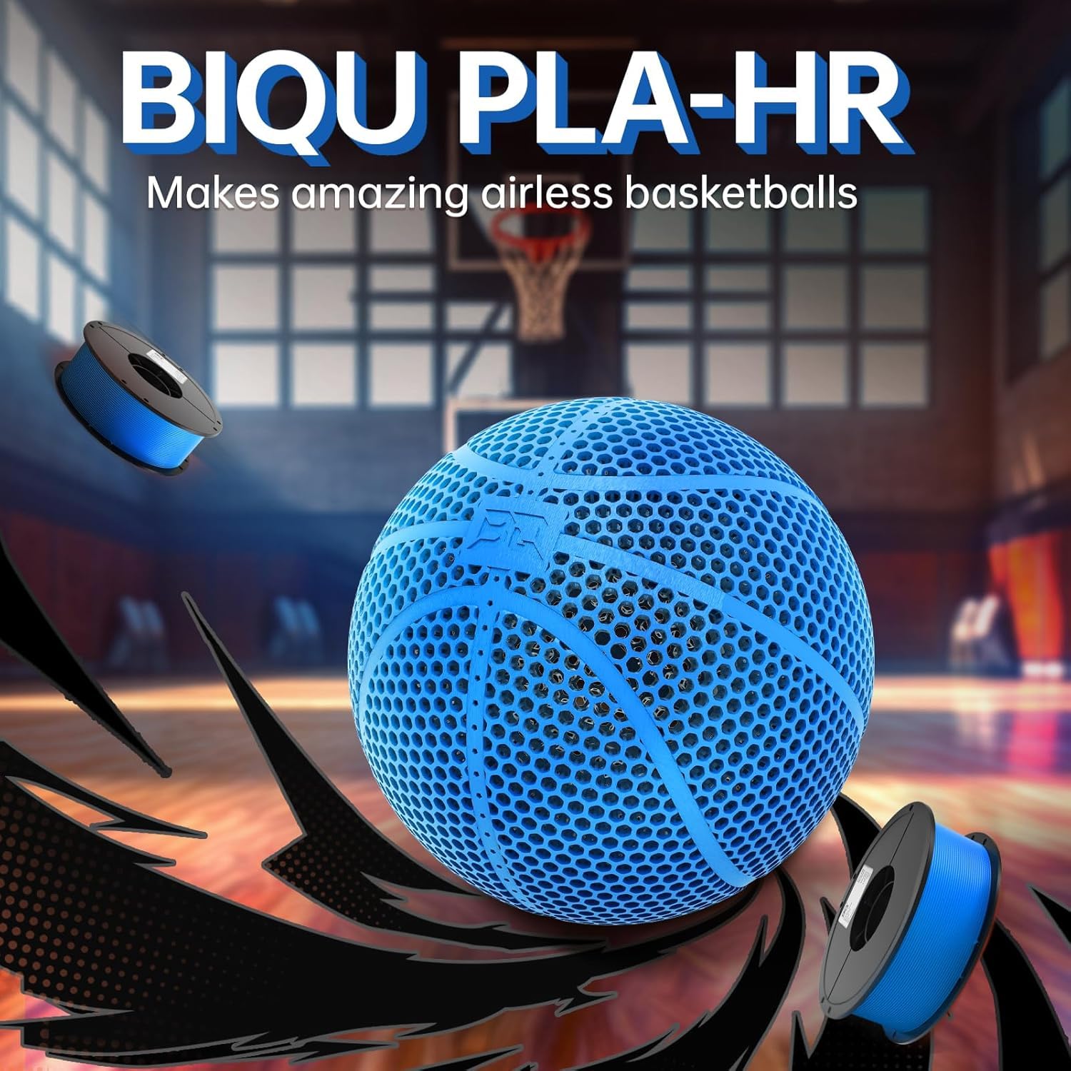 BIQU PLA-HR filament do drukarki 3D, 1,75 mm, 1 kg, filament do drukarki 3D, pasuje do większości drukarek 3D FDM, do drukowania bezpowietrznych piłek do koszykówki, trwałość i elastyczność, niebieski