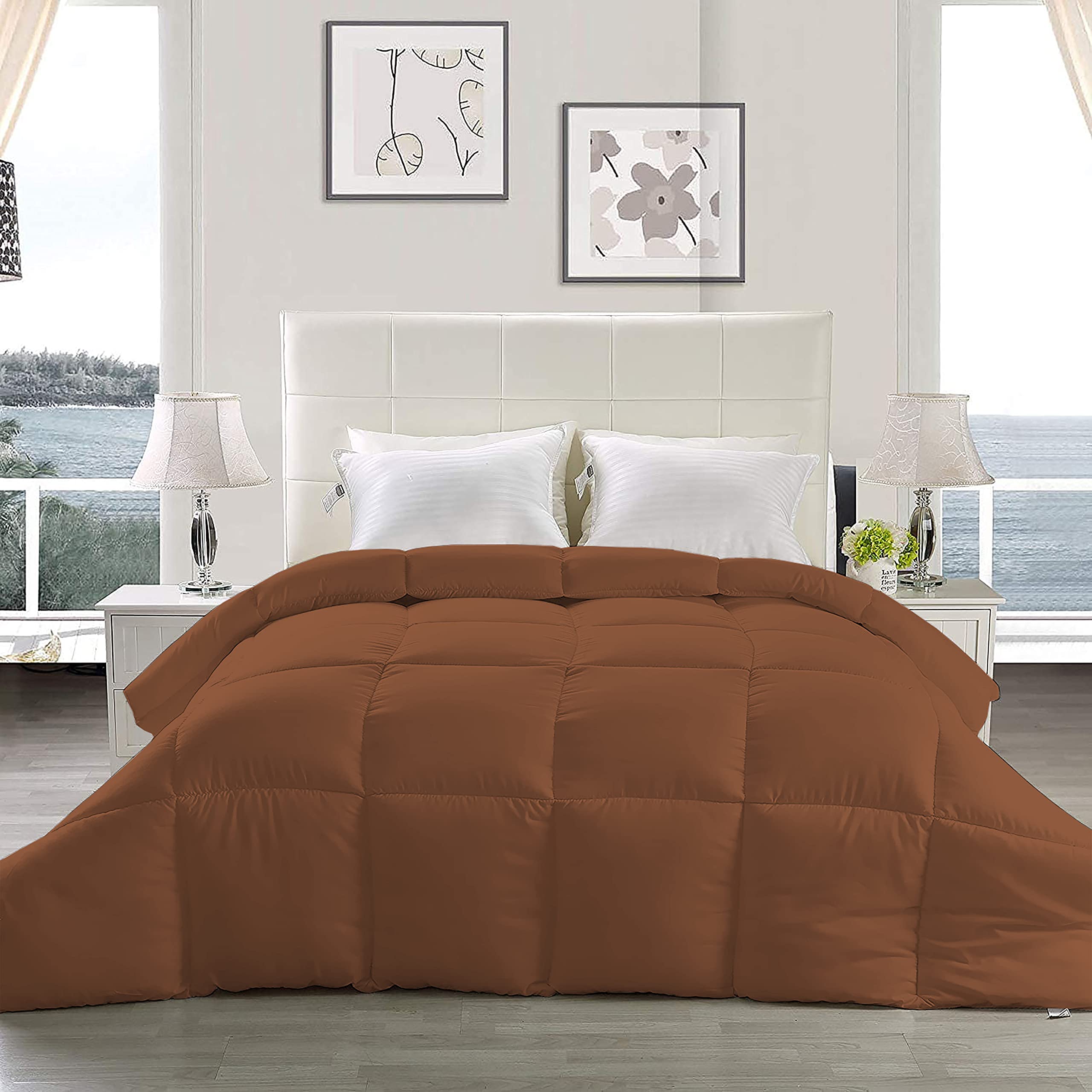 YRM - Hotel Quality Restful Sleep-Down Alternative 300 GSM All Season Comforter (60" x 90" Inches/152cm x 228cm) - Single Bed|Chocolate Brown-picture-13