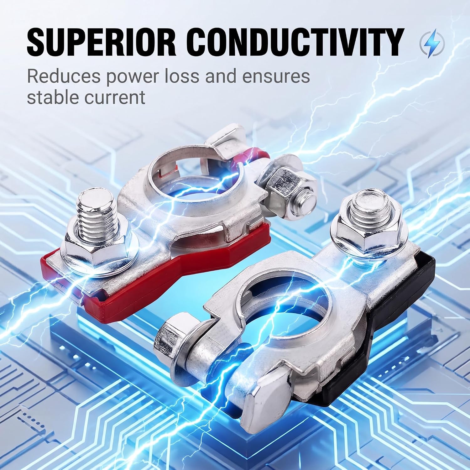 2 PCS Car Battery Terminal Connector, Copper Split Bolt Car Battery Clamp, Positive & Negative Top Post Battery Terminal Clips, Stable Conductive Auto Replacement Accessories for Most Cars image 4