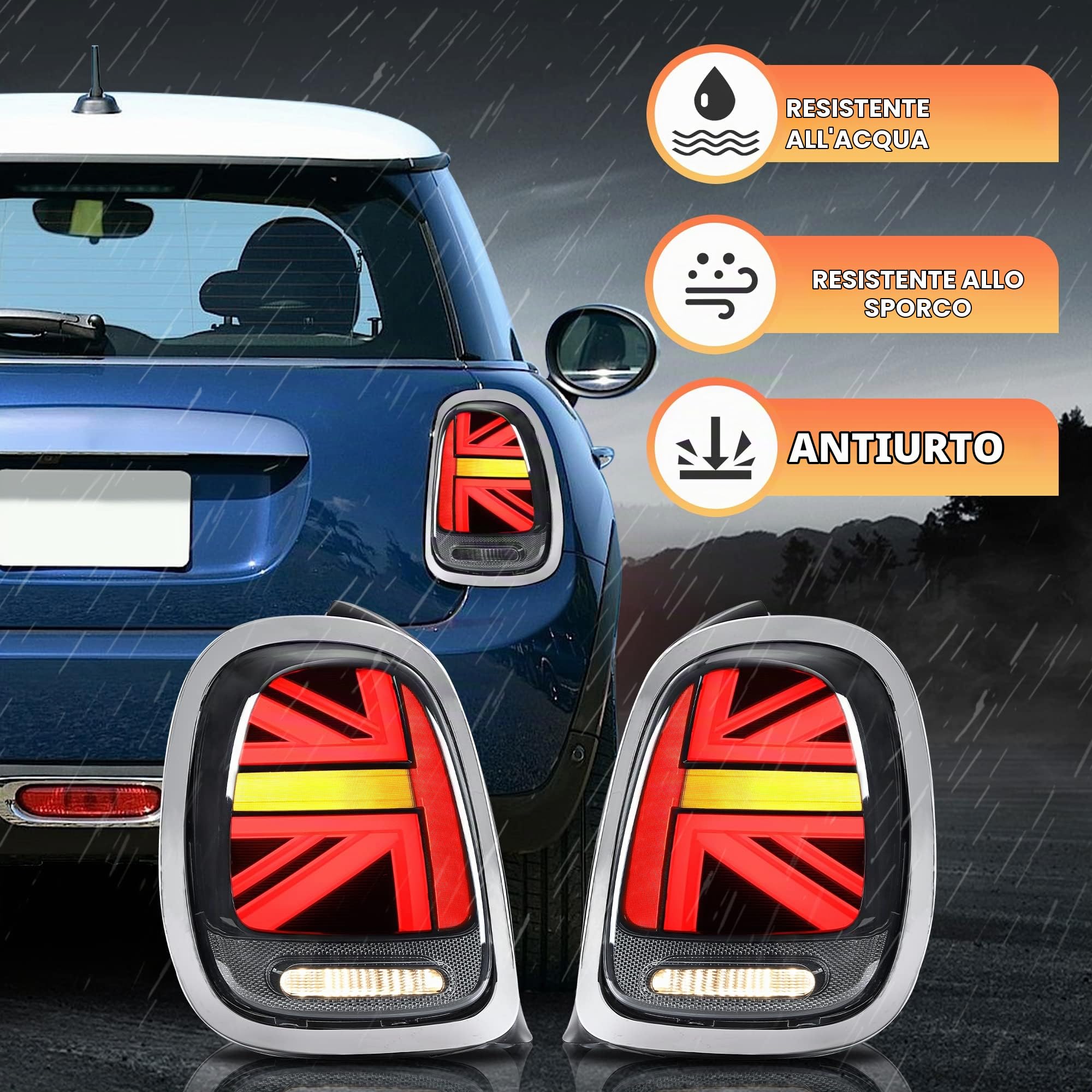 VLAND Fari posteriori per Mini Cooper F55 F56 F57 2014-2021 Gruppo luci posteriori Union Jack con indicatori di direzione sequenziali, nessuno fendinebbia (Fumè)