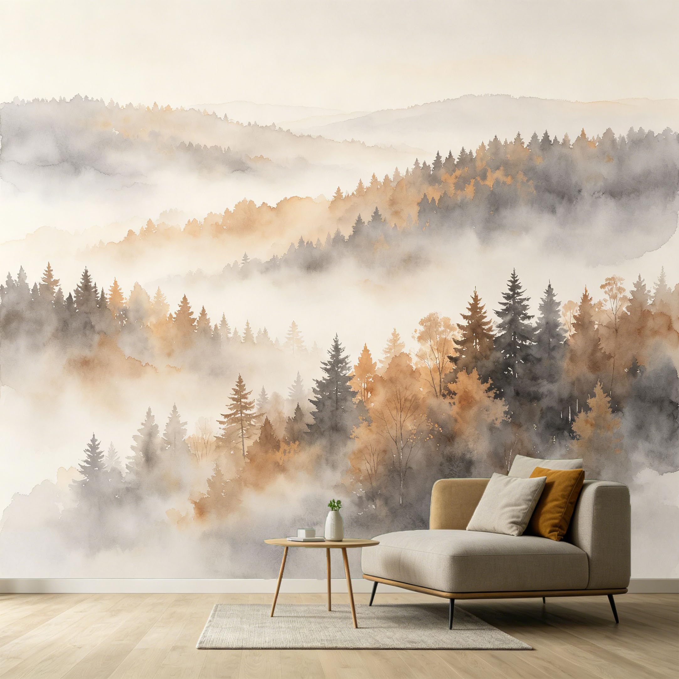 Custom Size Wall Murals Misty Forest Landscape Watercolor Painting Pine Trees Foggy Mountain Atmosphere SelfAdhesive Wall Fabric Removable Large Wallpaper for Photo Living Room