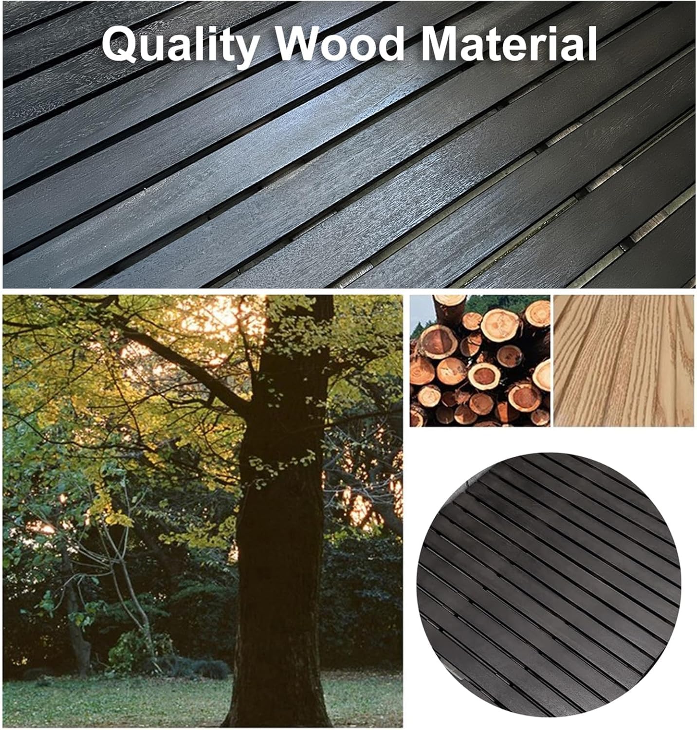 Alfombrilla de baño de Madera maciza Negra, peldaños de ducha para Interior y External, peldaños de baño Grandes antideslizantes, alfombrilla de desagüe de colocación Natural(40 x 50 cm)