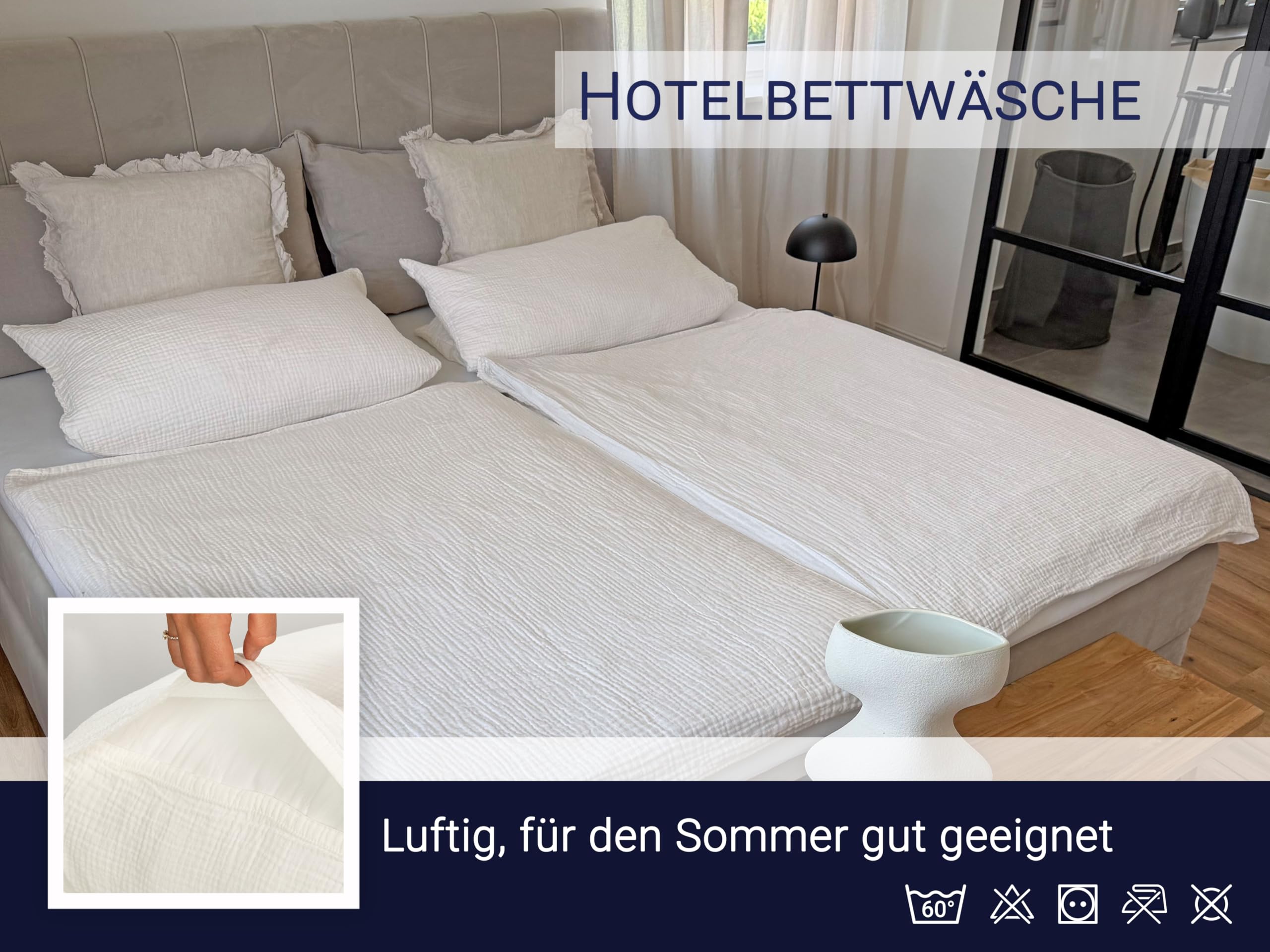 ZOLLNER 2er Set Bettwäsche Musselin - 100% Baumwolle