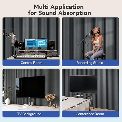 Miniatura 6 de PIWA Paneles acústicos de madera de 9 + 0.472 in, 94 x 24 pulgadas, superficie MDF de 0.47 pulgadas con núcleo absorbente de sonido de 0.394