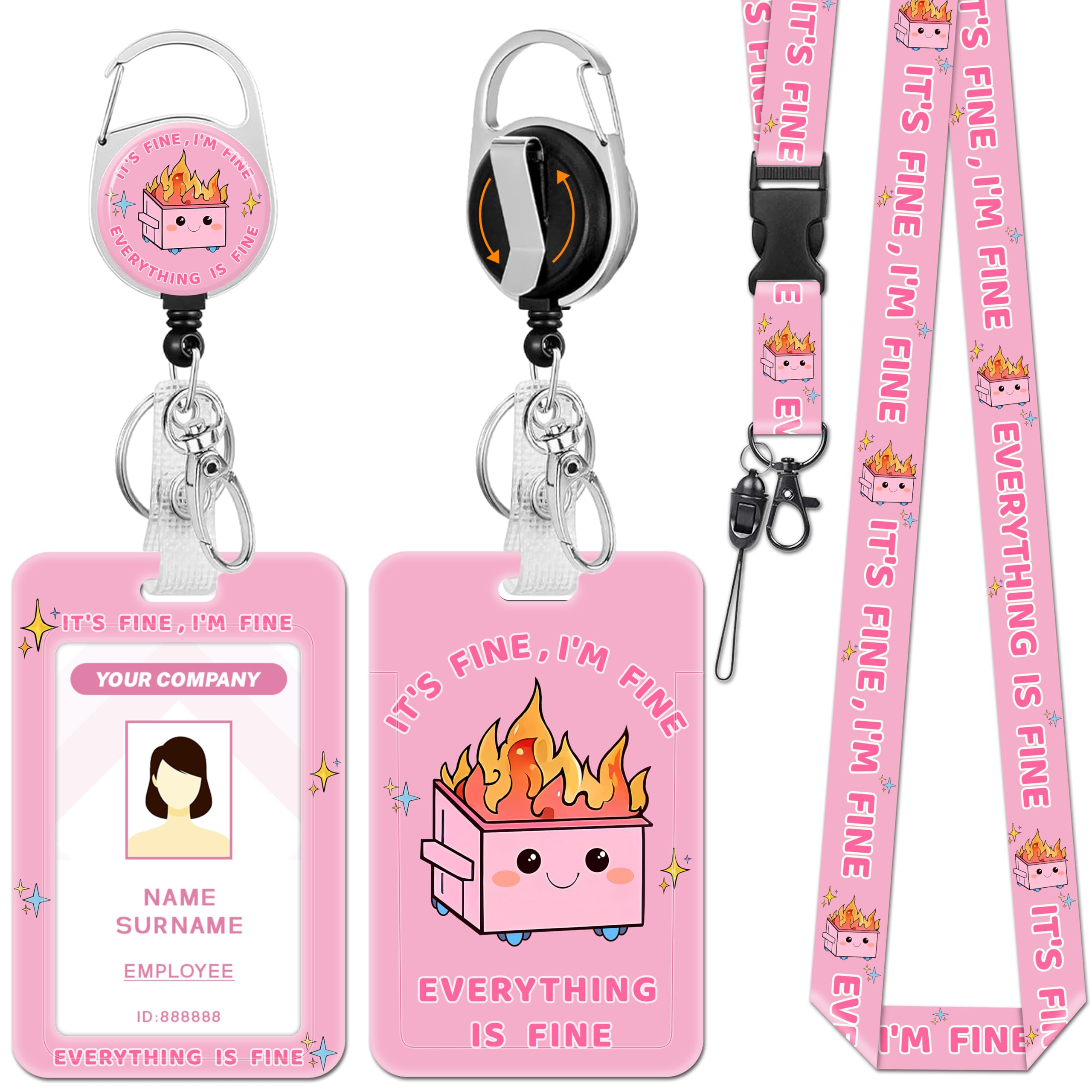 Hancynir Dumpster on Fire Lanyards for Id Badges with Retractable Reel Clip