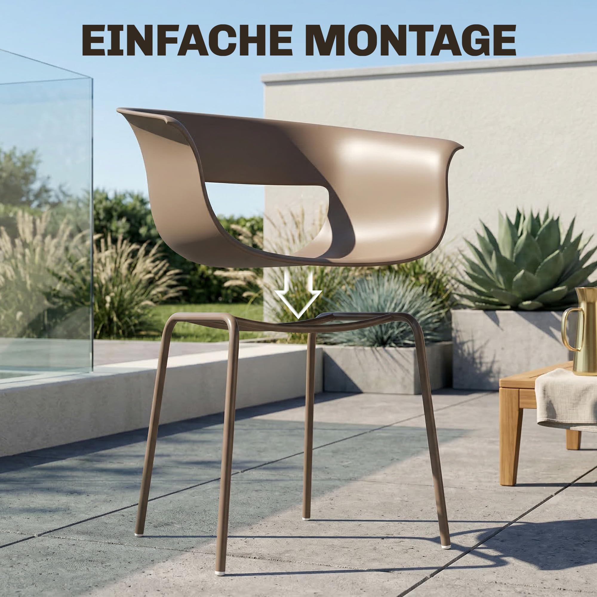 Outsunny Krzesła ogrodowe 4 szt. ergonomiczne podłokietniki 120kg kawowy | Krzesła balkonowe, design z wycięciami, odporne na warunki, odporne na rdzę, krzesła outdoor, tarasowe, balkon, taras
