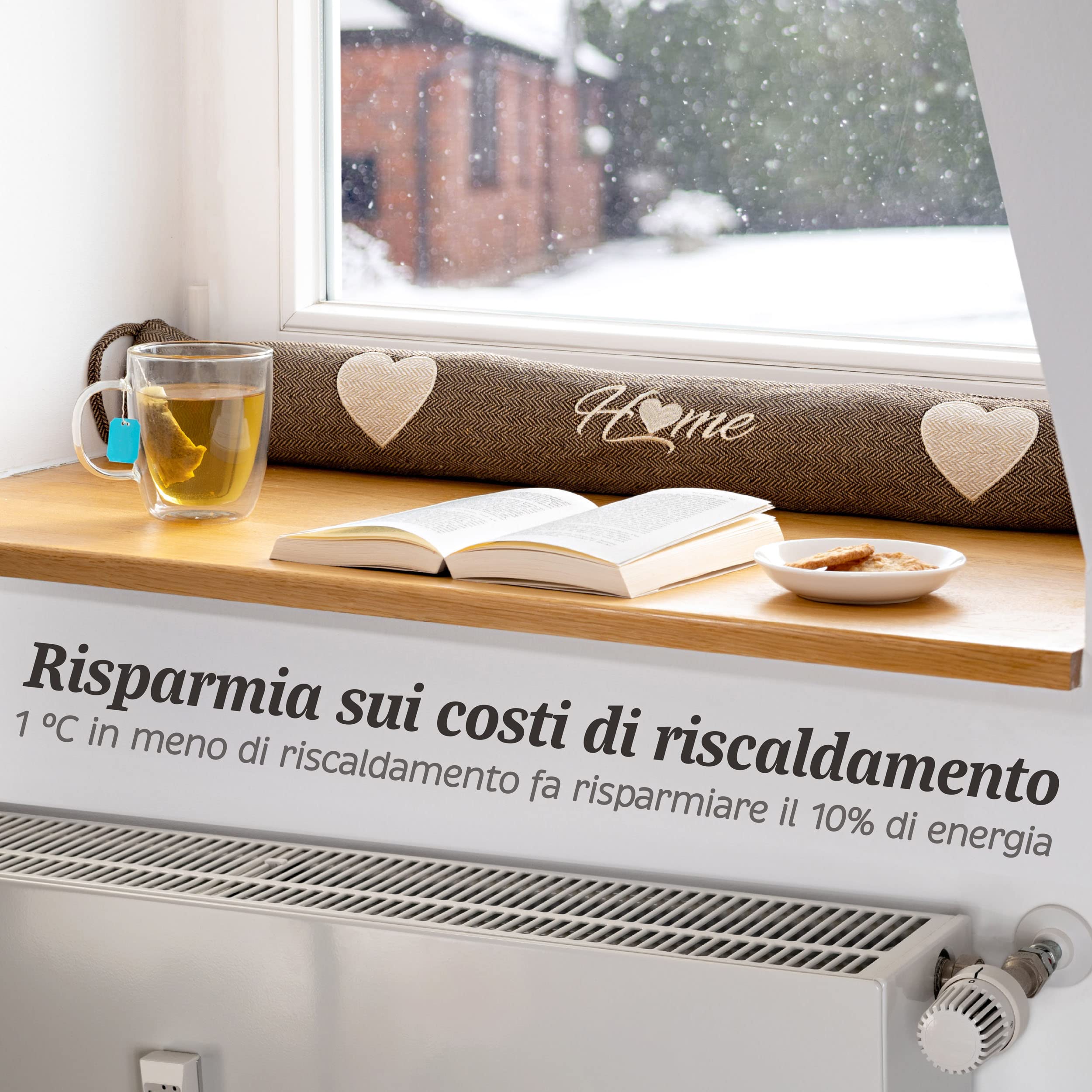 Praknu Paraspifferi Isolante per Porte e Finestre 90 cm - Lavabile - Risparmio Energetico - Extra Pesante - Marrone