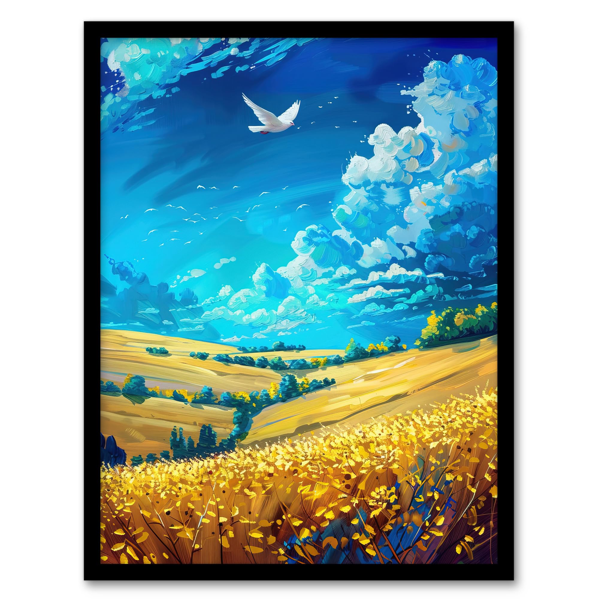 Artery8 Golden Yellow Wheat Fields Countryside Landscape Living Room Artwork Framed Wall Art Print 18X24 Inch