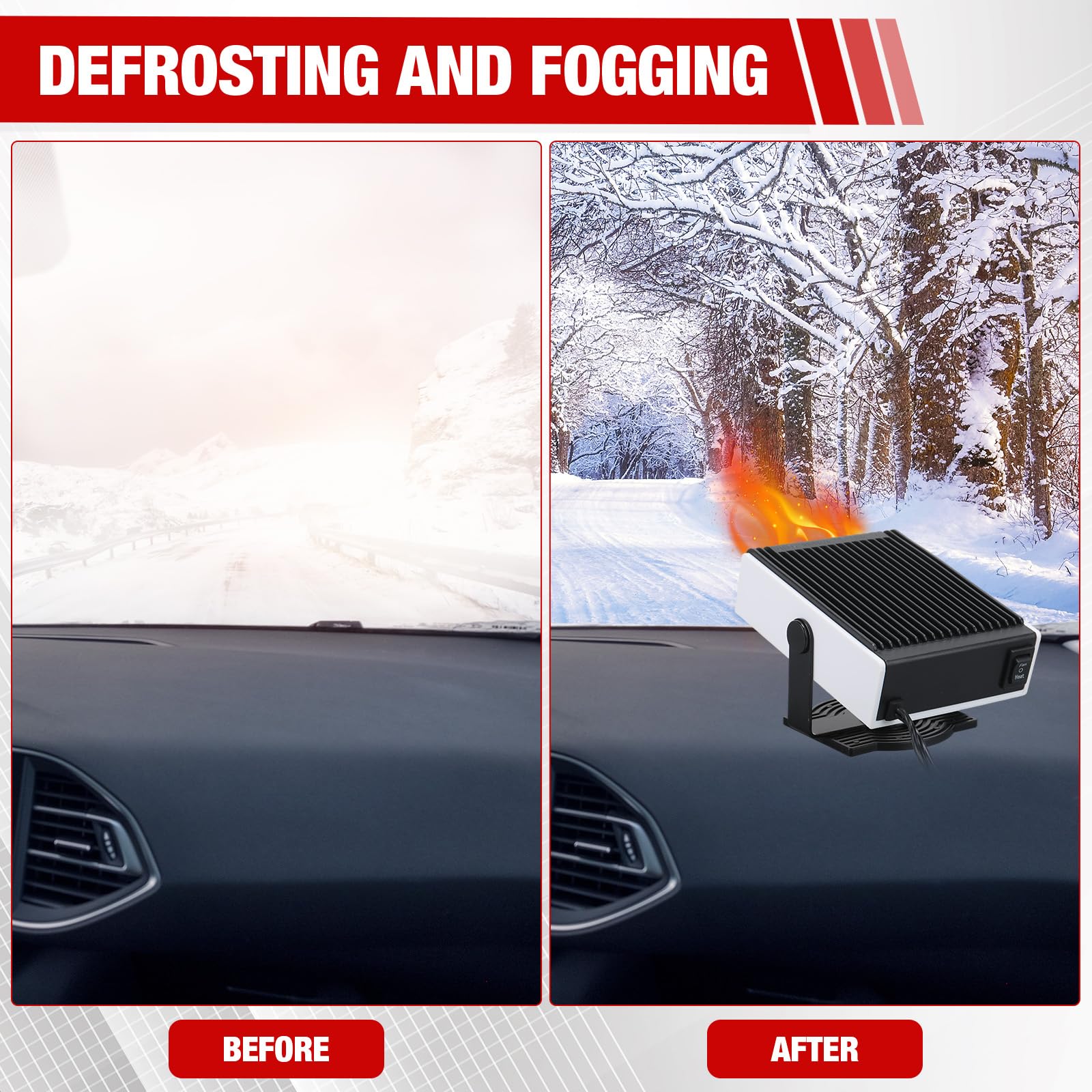 Therwen 2 Pcs Car Heater 12V 150W Windshield Defogger Defroster Auto 360 Degree Rotatable Heating Cooling Fan Portable Windscreen Demister with Cigarette Lighter Plug