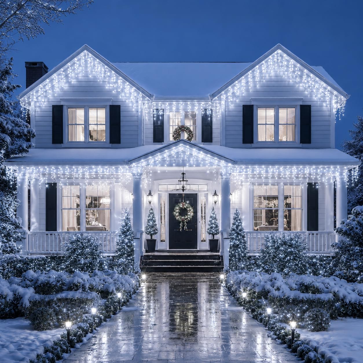 XmasBokeh Icicle Fairy Lights, 400 LED, Cool White, Plug in, Outdoor