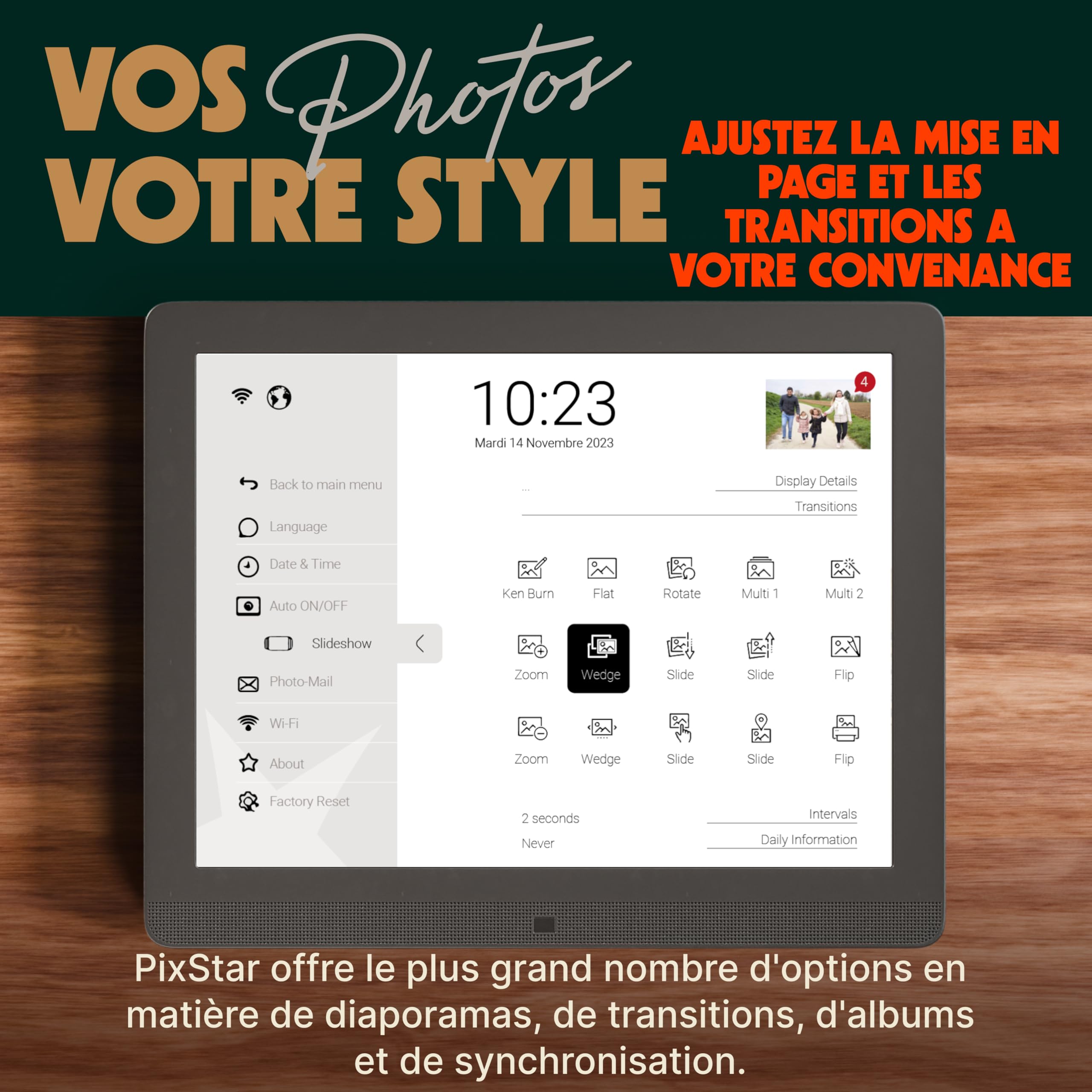 Pix Star Cadre Photo Numérique WiFi, USB - Écran IPS 15 Pouces - Cadeau > Famille - Album Photo Numérique