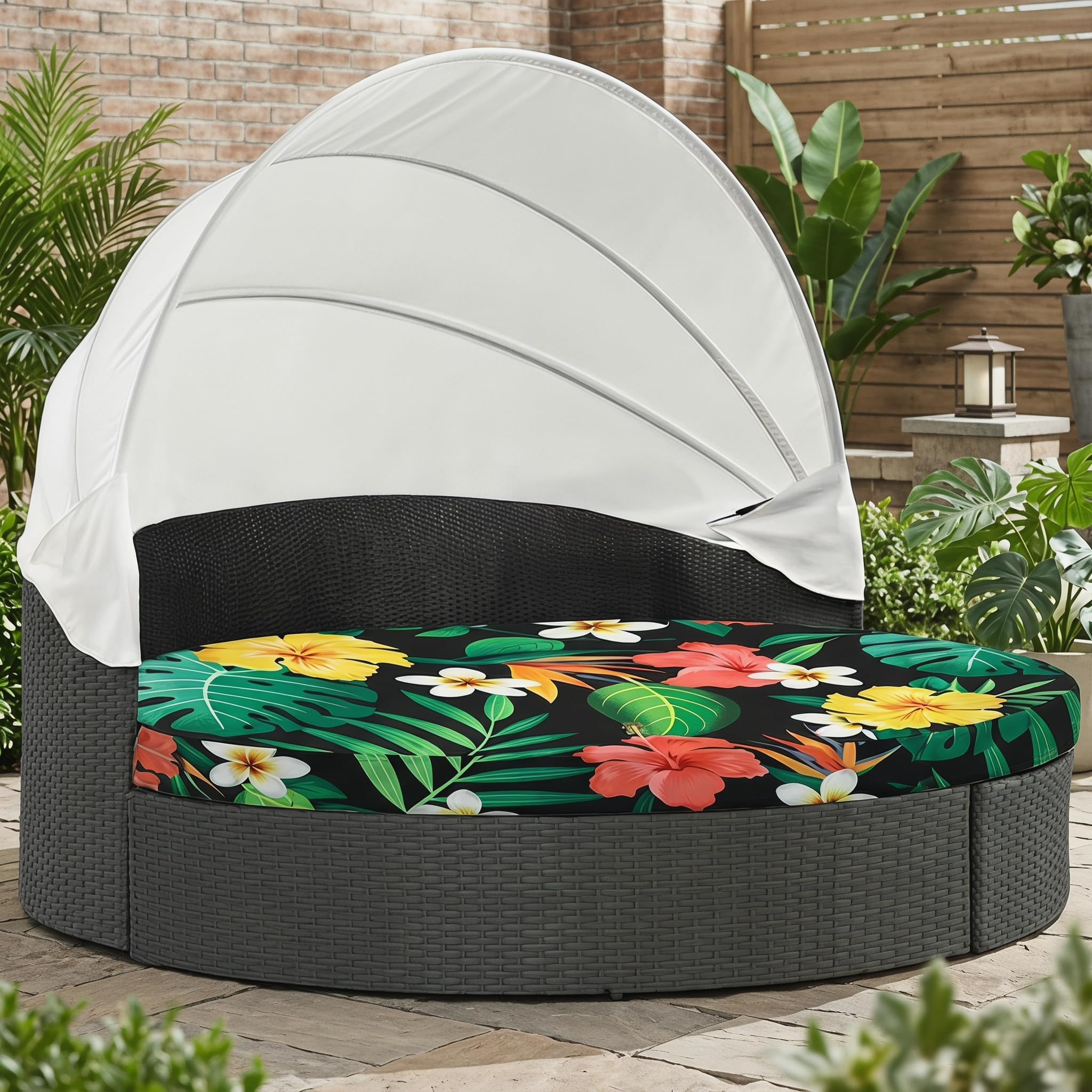 LiveGo Outdoor Daybed Cushion Cover, 66" Replacement Daybed Cover with Elastic Band, Sun Bed Cushion Cover, Outdoor Round Bed Cushion Covers (Flower C, Round Cover) — image 1