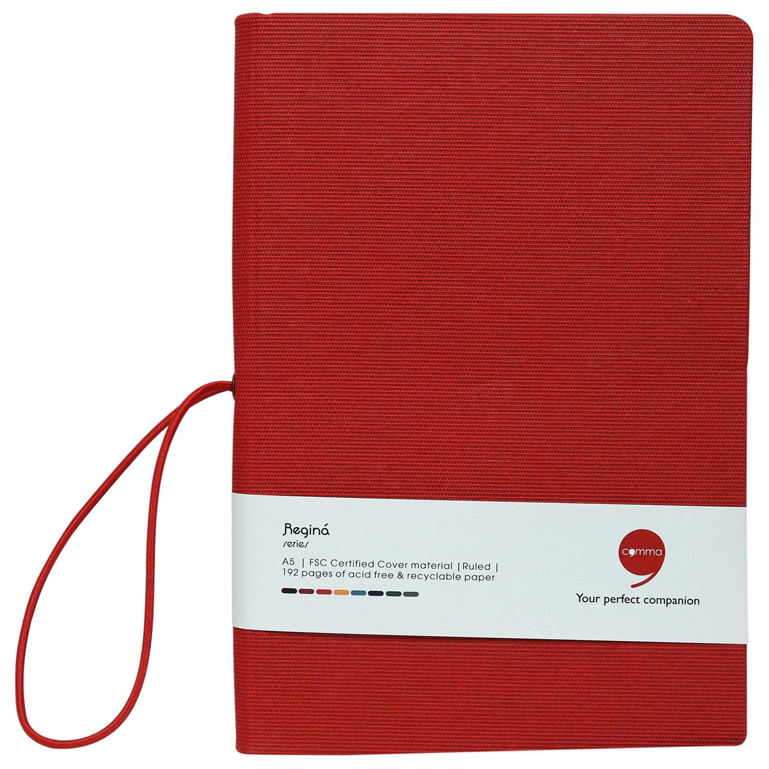Comma Regina – Cuaderno de encuadernación dura con cierre horizontal de banda elástica – 192 páginas – Papel de sombra natural de 80 g/m² – Material de la cubierta de tela de lino – (rojo)