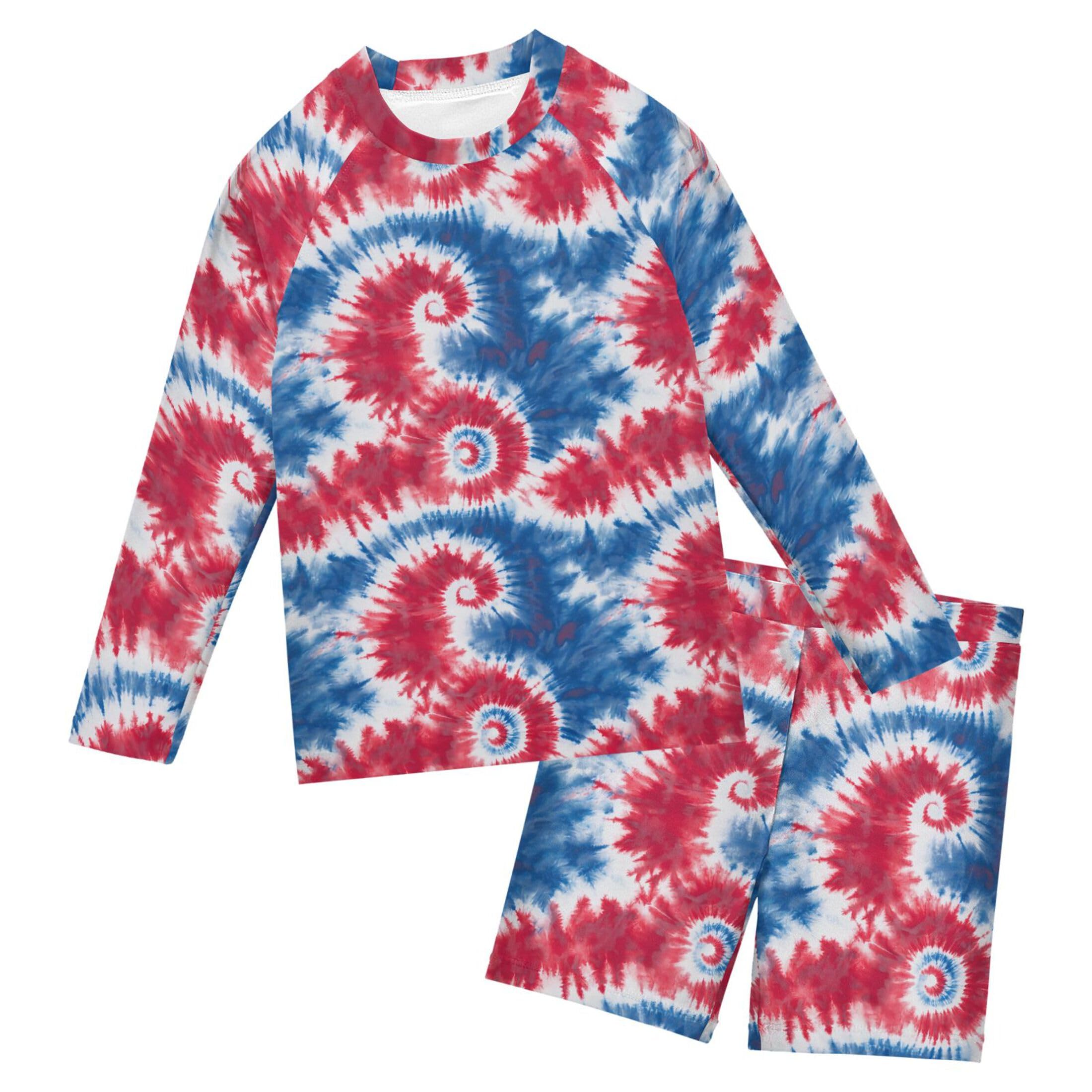 Tie Dye Boys Rash Guard Swimsuits Set for Boys 2 Piece Long Sleeve Swim Shirts Bathing Suits with Trunks B0404521