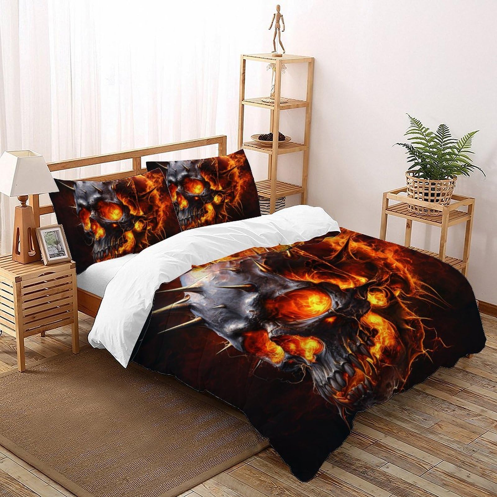 Housse de couette tête de mort rouge 220x240 cm avec taies d'oreiller pour lit double