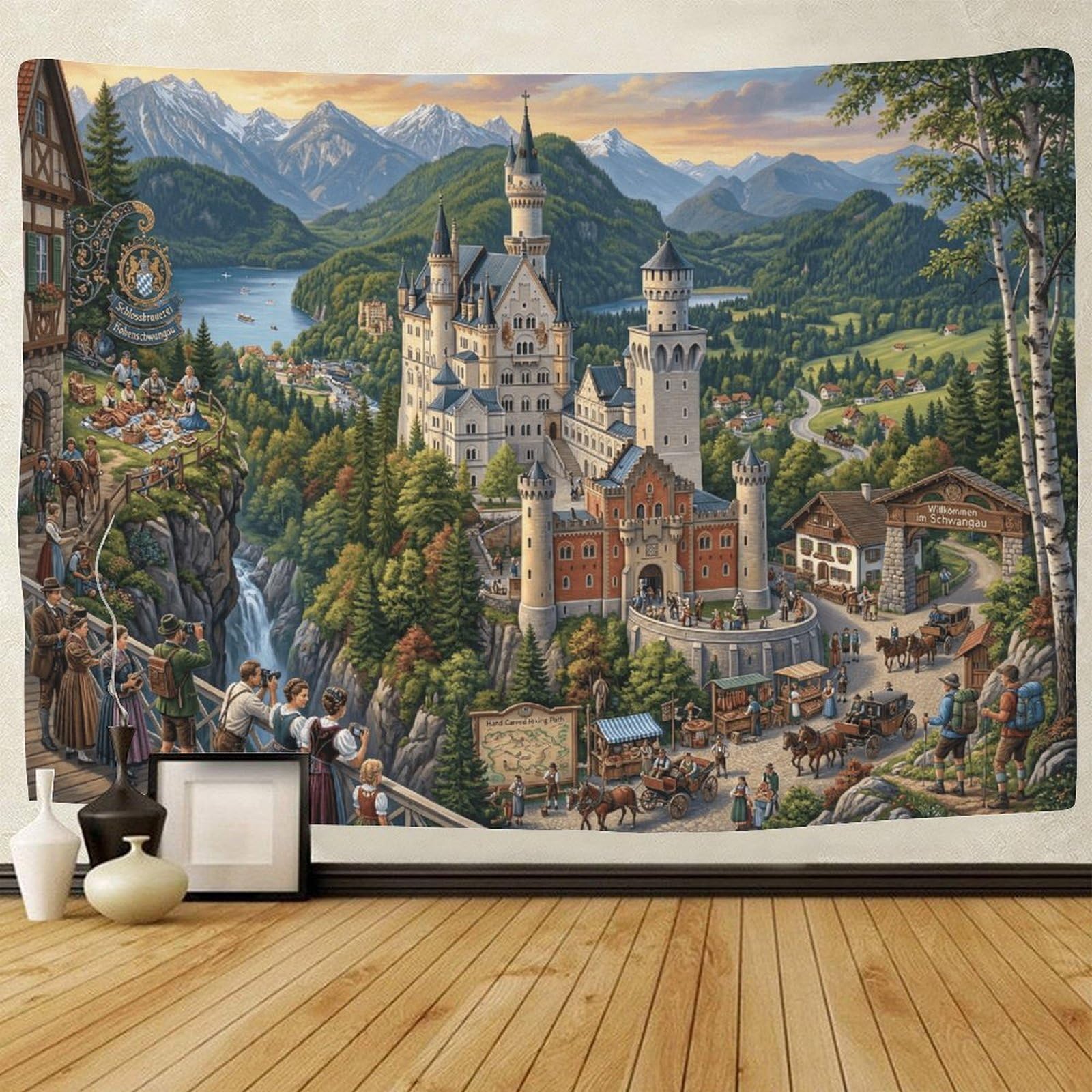 ASDFGHJKLZA Neuschwanstein Castle Wall Art Decor 3D Print Tapestry for Bedroom Tapestries Home Decoration Curtain Living Room Dorm 180cmx230cm