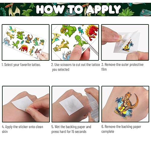 Miniatura 5 de 96 piezas de tatuajes temporales de dinosaurios realistas con temática de dinosaurio T Rex jurásico para fiesta de cumpleaños, suministros de