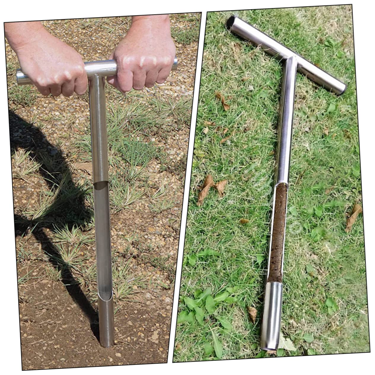 Gatuida Muestreador de Suelo Acero Inoxidable 31x15 Cm para Jardinería Profesional Sonda de Muestreo T Ergonómica Herramienta para Prueba de Suelo y Cuidado de Césped