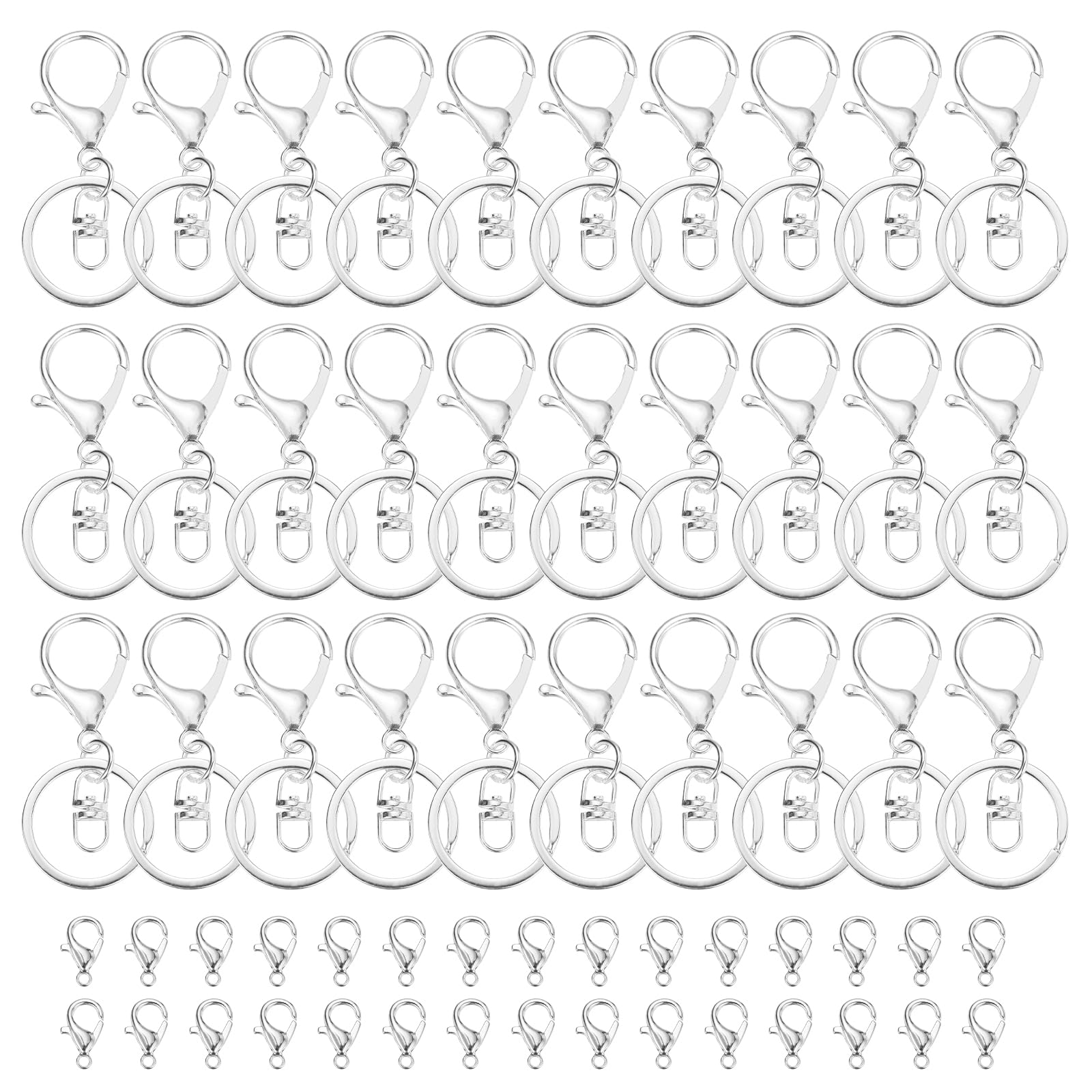 Fermoirs mousquetons pivotants en métal argenté vif pour porte-clés DIY - Lot de 30