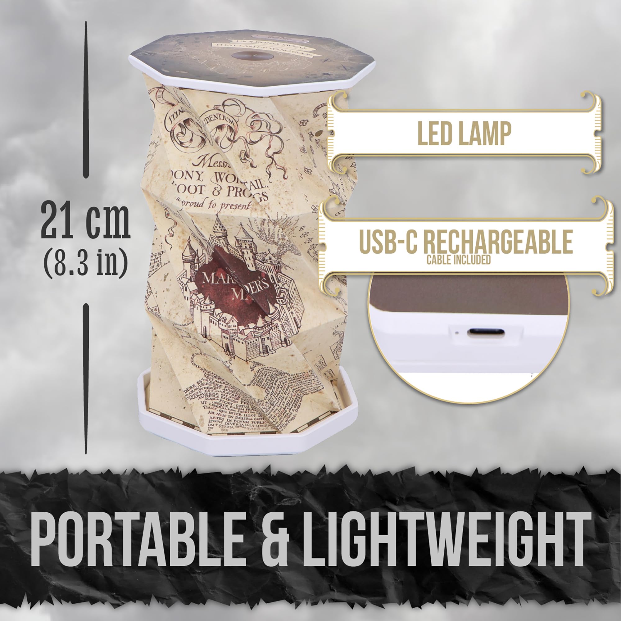 Nemesis Now Lámpara LED plegable de 21 cm, activada por tacto, luz recargable USB-C, producto único de ventilador, regalos y decoración para coleccionistas - Harry Potter