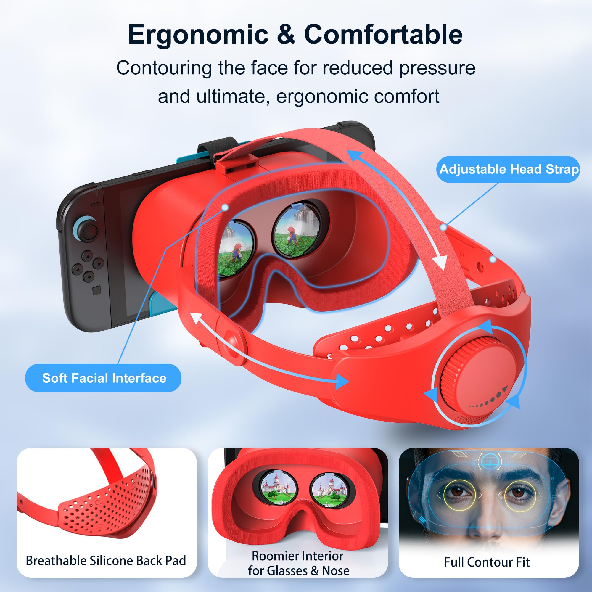 Cuffie VR aggiornate per Switch 2, arancione e blu