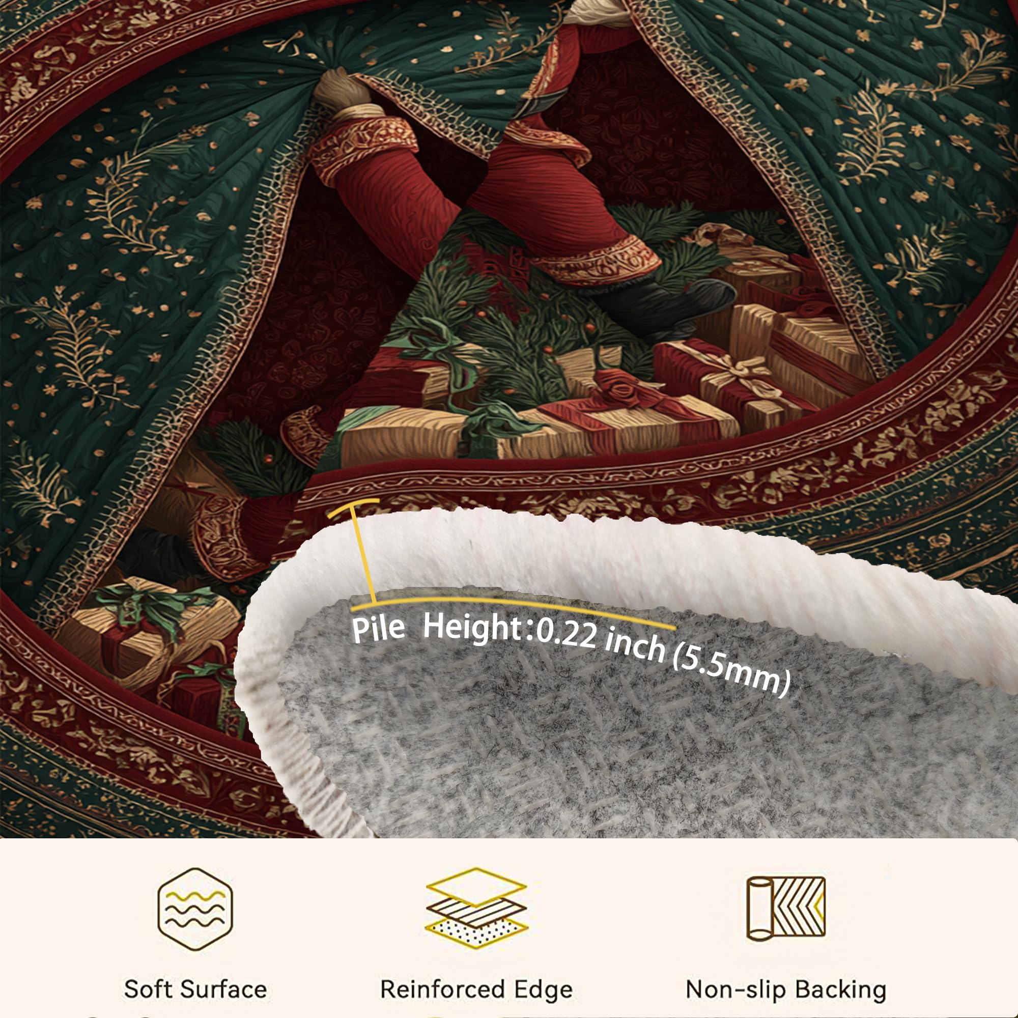 Weihnachtsmann-Teppich, weihnachtliche Geschenke, Vorhang, Weihnachtsmotiv, rutschfeste Unterseite, farbecht, ästhetische Teppiche für Wohnzimmer, Schlafzimmer, Flur, Büro, Dekoration, 1,8 x 1,8 m
