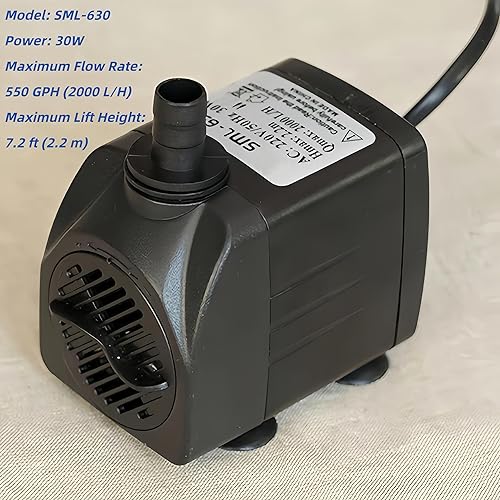 Miniatura 2 de Bomba de agua sumergible de 30 W, 550 GPH 7.2 pies de elevación para acuario, fuente de pecera, bomba de agua, fuente ultra silenciosa, bomba de