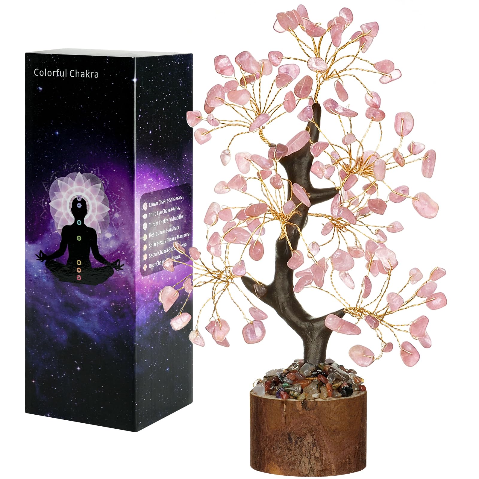 Vicloon Rose Quartz Crystal Tree, Pink Crystal Tree of Life, Reiki Pink Gem Stones and Crystals Ornaments for Shelve Desk, Healing Crystals Tree for Home Decor, Birthday Gifts for Women