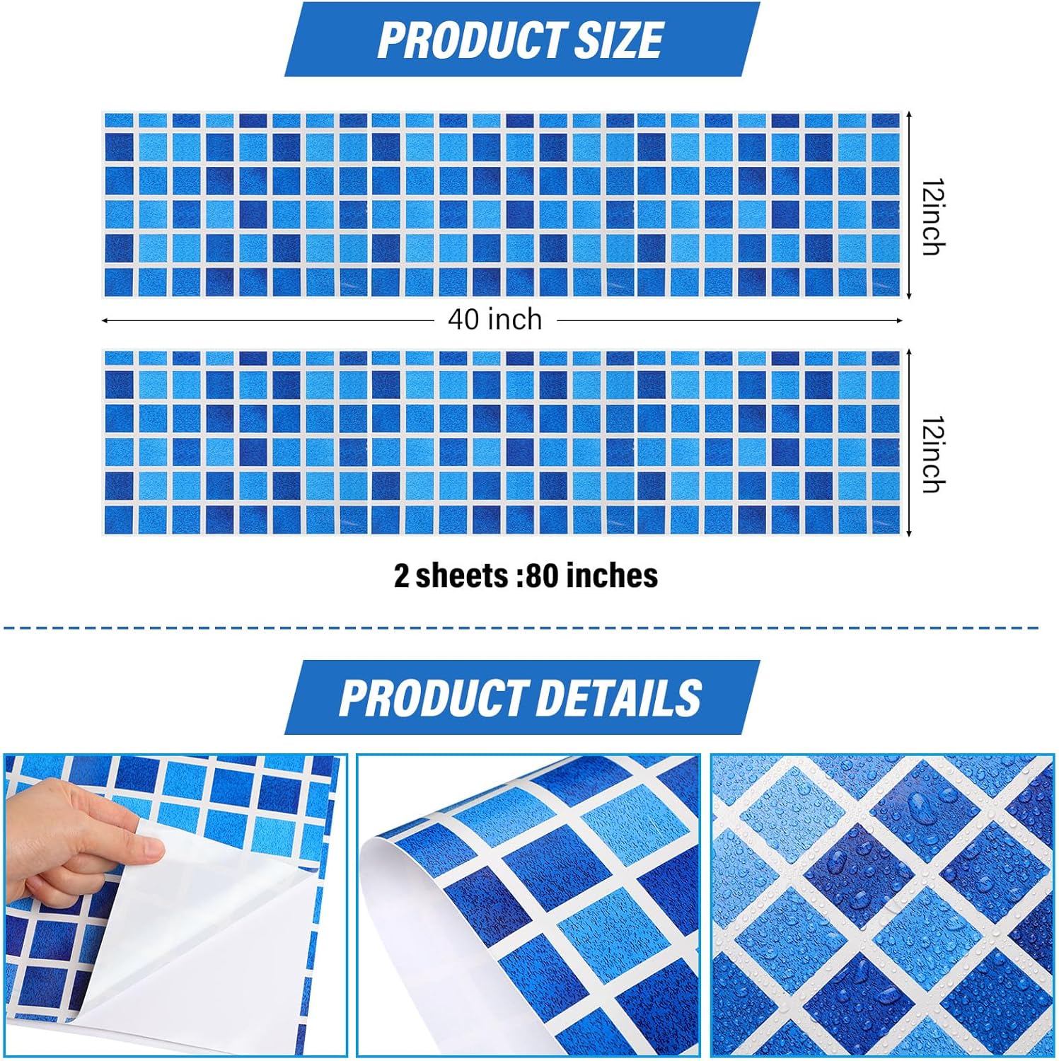 Nuanchu Vinyl Pool Liner Patch Self-Adhesive PVC Repair Patch for Swimming Pools Inflatable Boat(Checkered,12 x 80 Inch)