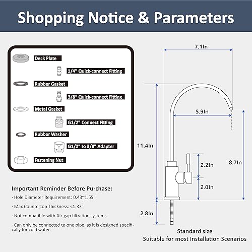 Miniatura 6 de Grifo de ósmosis inversa se adapta a la mayoría de unidades RO o sistema de filtración de agua, grifo de agua potable sin espacio de aire de acero