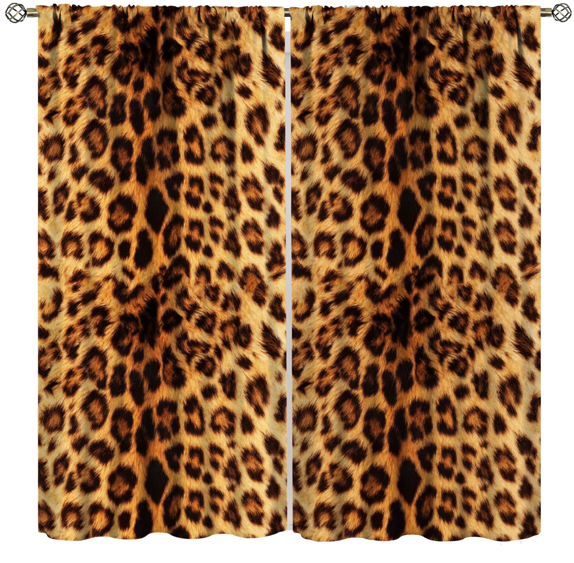 YCness Leopard Print Curtains, Animal Fur Skin Curtains Brown Farm Window Treatments for Kids, Wild Animal 3D Print Rustic Safari Theme 2 Panel Sets, 84x84 Inch