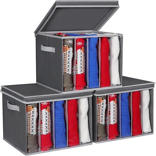 Miniatura 17 de Zilink Almacenamiento mejorado de suéteres para armario con tapas y tablas de soporte, organizador grande de suéteres para armario con divisor de 5