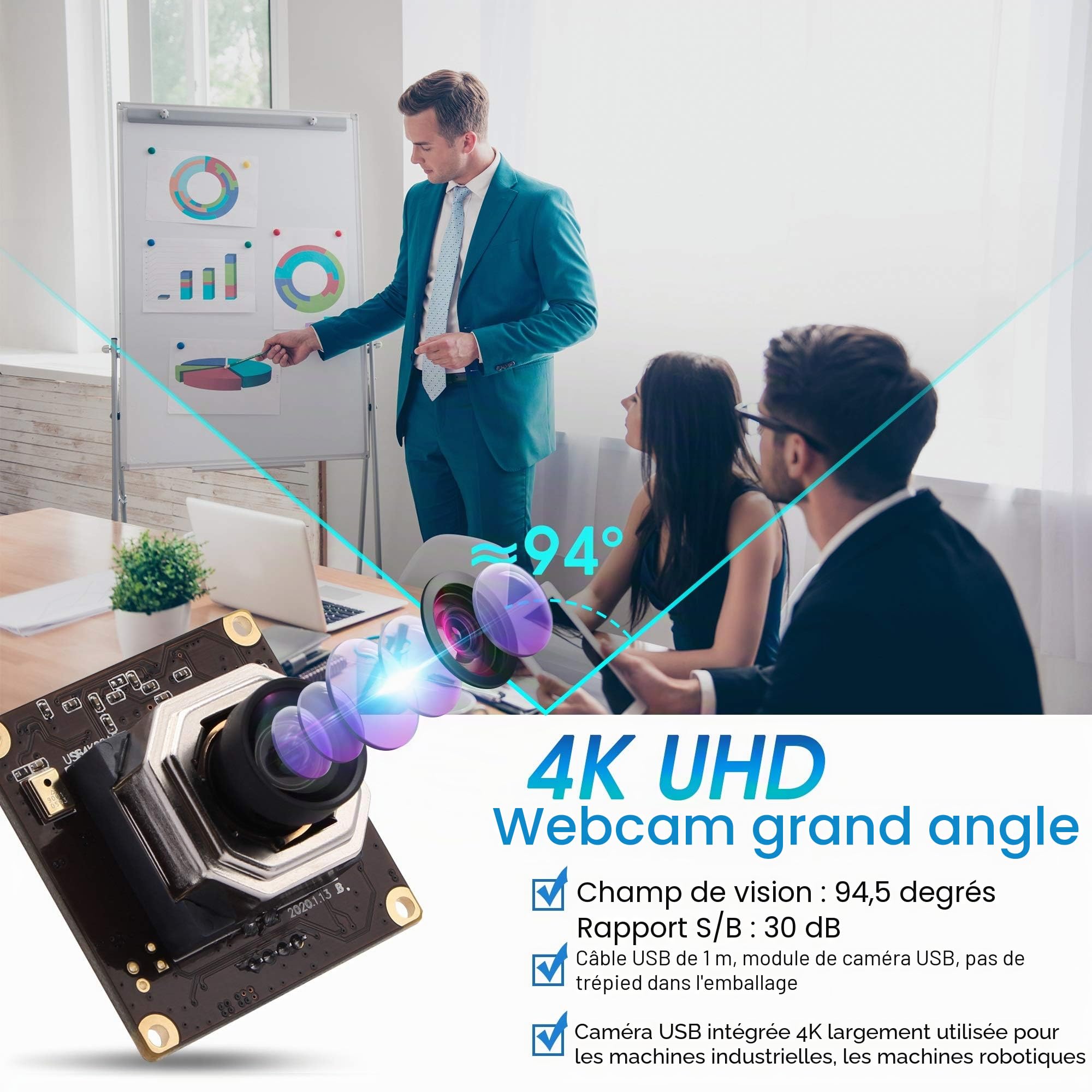 ELP 4K Module de caméra autofocus Ultra HD USB avec objectif sans distorsion IMX415 Capteur 2160P 30fps Webcam USB4K02AF-V100