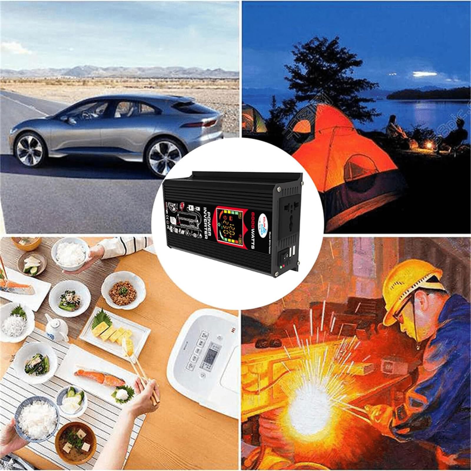 Kit pannello solare off-grid da 6000 W con pannello impermeabile da 18 W e controller da 30 A(Black)