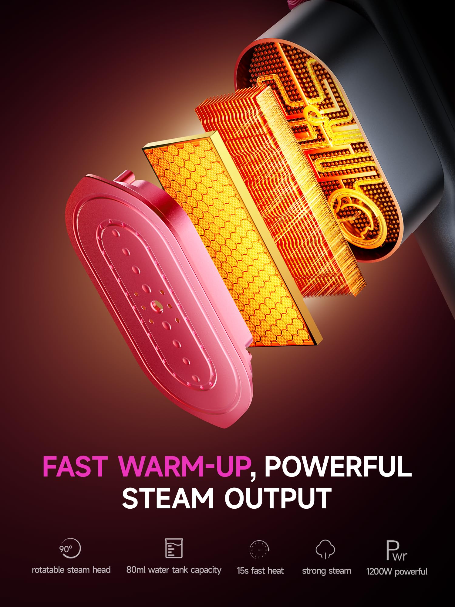 Vaporizador y plancha 2 en 1 para ropa, 15s de calentamiento rápido 1200 W, vaporizador portátil de mano, tamaño de viaje con gran panel de calor de cerámica, eliminación rápida de arrugas 4