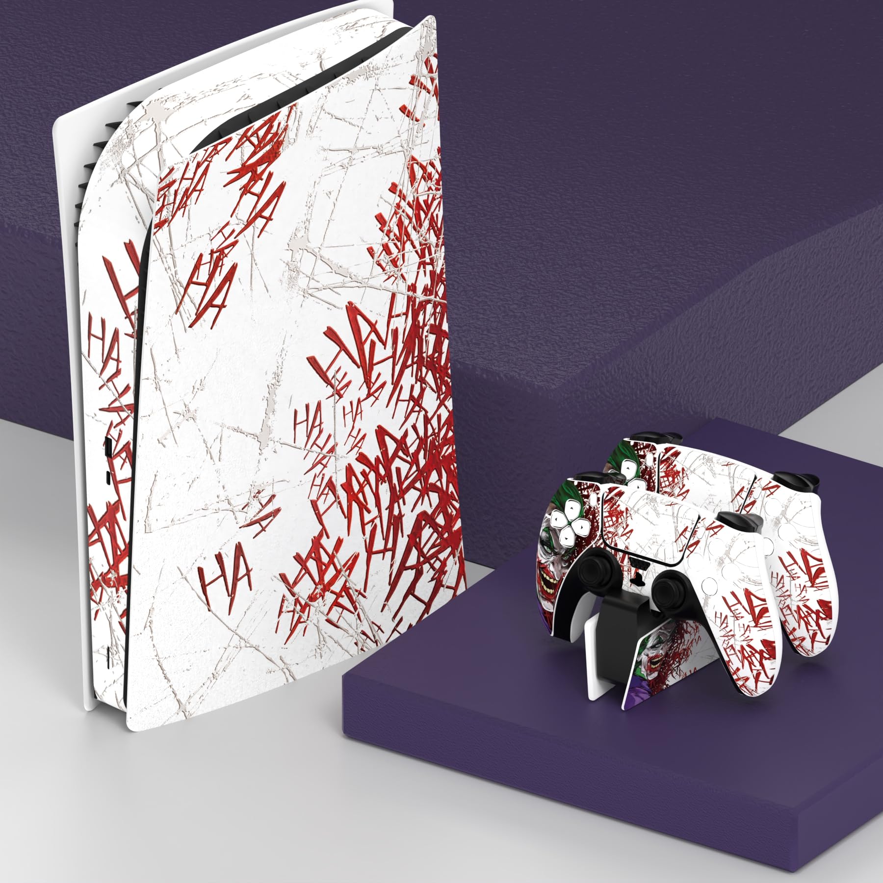 PlayVital Pegatina Completa para ps5 Edición Digital - Calcomanía Vinilo para Consola, Control, Estación de Recarga, Control Remoto y Audífonos, Adhesivo Piel (Clown Hahaha)